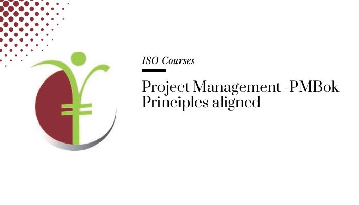 Course banner with text 'Project Management - PMBok Principles aligned' under ISO Courses for the Project Management Aligned with PMBOK Principles course